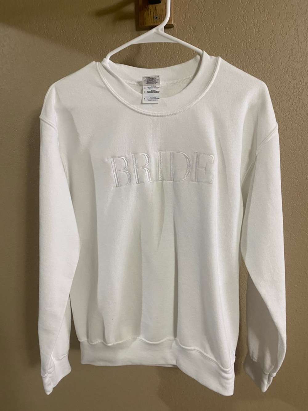 Gildan White 'BRIDE' Embroidered Crewneck Sweatshirt